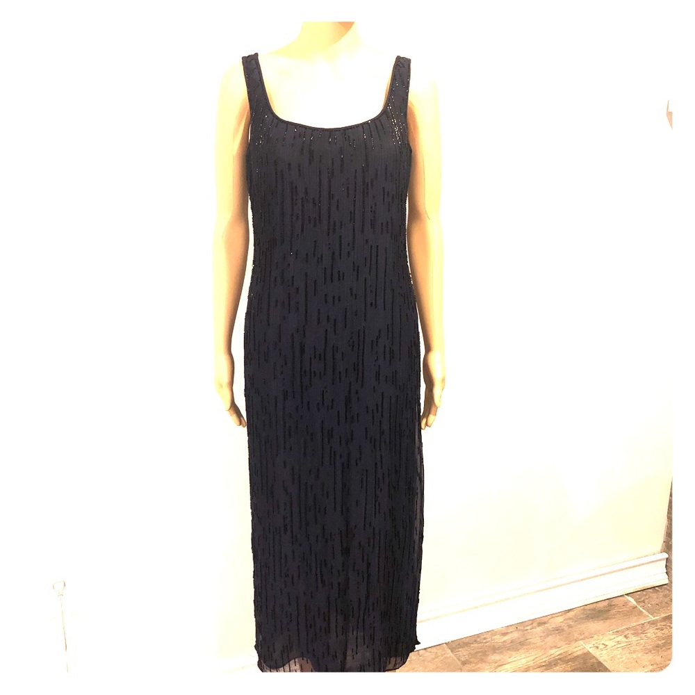 bieff basix gorgeous Navy blue silk beaded dress